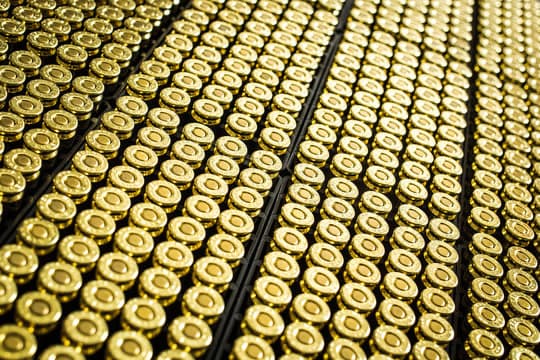 Close-up of brass 9mm duty rounds
